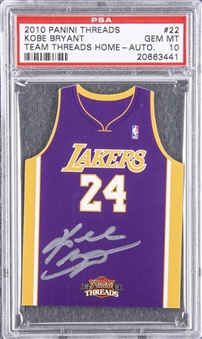 2010/11 Panini Threads "Team Threads/Home" #22 Kobe Bryant Signed Card (#25/99) – PSA GEM MT 10 "1 of 2!"